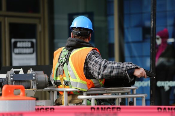 Construction worker wearing a hard hat.