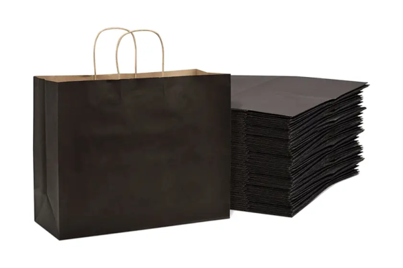 Paper Bags with Handles - 16x6x12 Inch 100 Pack Extra Large Black Gift Bags