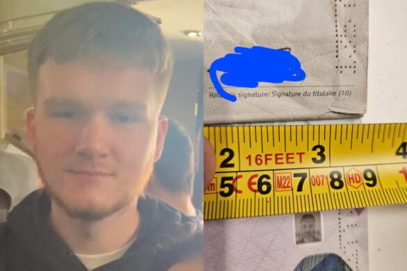 An image of Jake Burton and the tear in his passport.