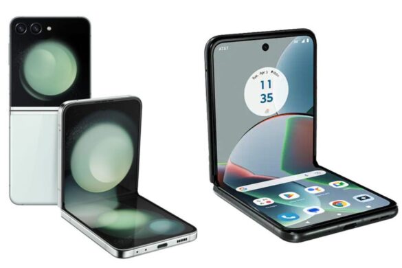 Samsung Galaxy flip phone and Motorola Razr flip phone
