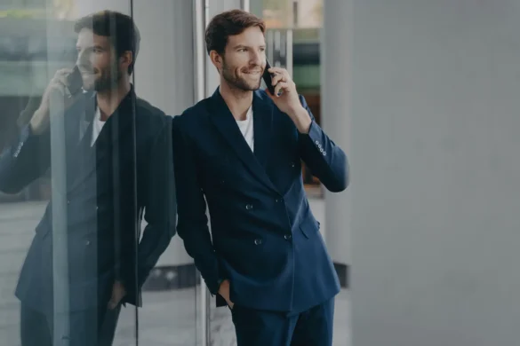 Successful businessman has business conversation consults client