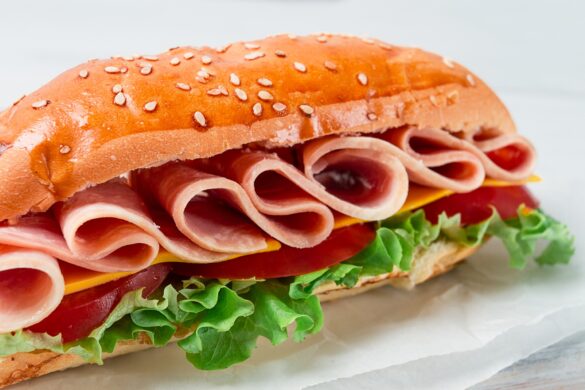 Sandwich submarine, on a white table, close-up, no people, horizontal, homemade,